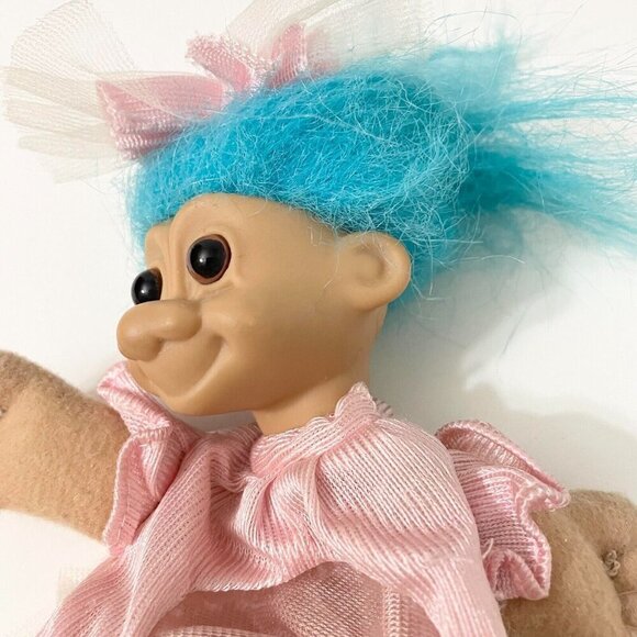 Vtg 1992 Russ Troll Doll Blue Hair Open Bag Stomach Fillable Gift Toy Set 6 Inch - Picture 15 of 16